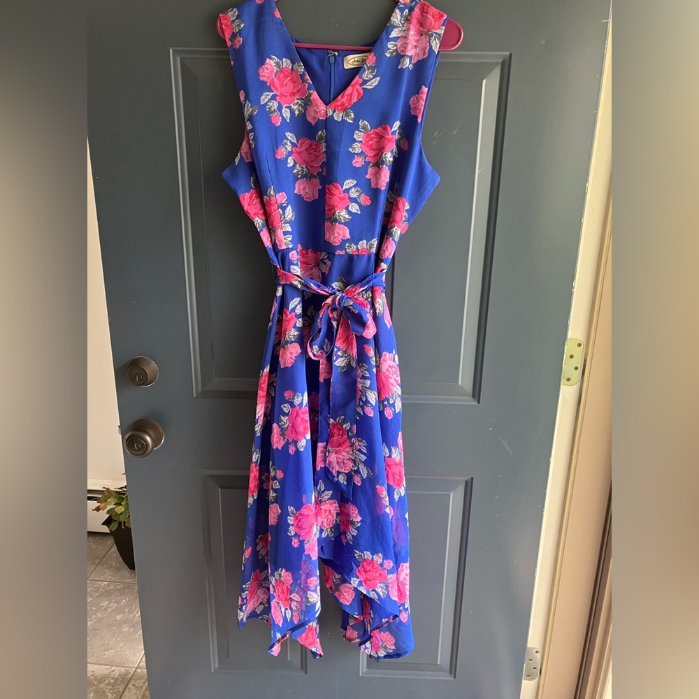 Floral Blue and Pink Sleeveless Dress by Shore Drive; EUC
